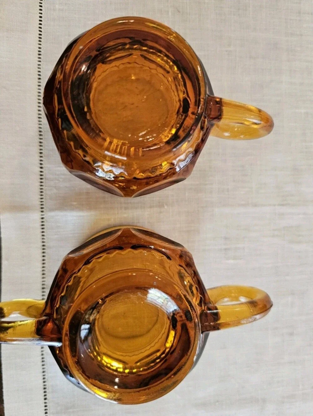 Vintage Indiana Glass Amber King's Crown Creamer & Sugar Set